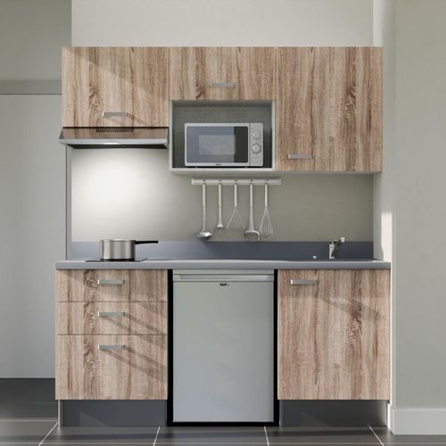 K20 : Bois - Plan Monobloc Cromo Évier à Droite + Electro Inox