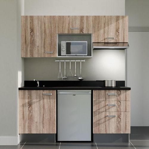 K20 : Bois - Plan Monobloc Nero Évier à Gauche + Electro Inox