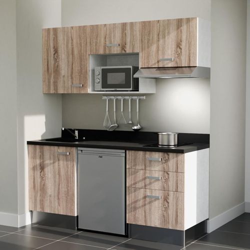 K20 : Bois - Plan Monobloc Nero Évier à Gauche + Electro Inox