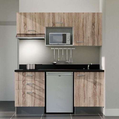 K20 : Bois - Plan Monobloc Nero Évier à Droite + Electro Inox