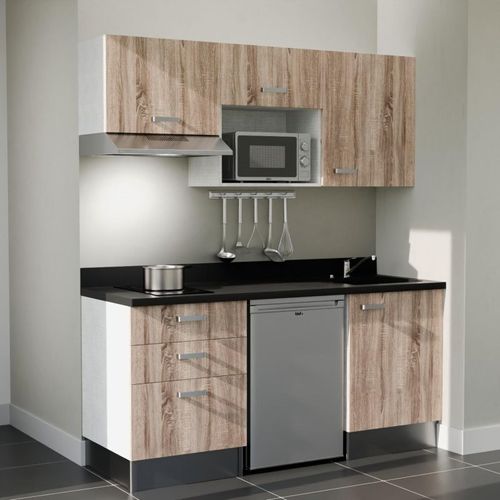 K20 : Bois - Plan Monobloc Nero Évier à Droite + Electro Inox