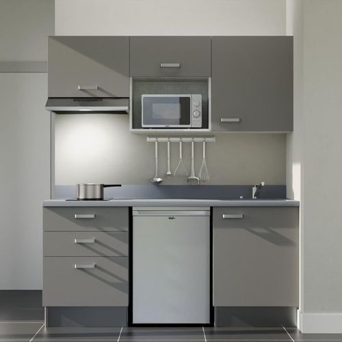 K20 : Gris - Plan Monobloc Cromo Évier à Droite + Electro Inox