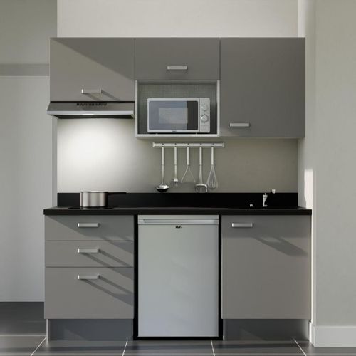 K20 : Gris - Plan Monobloc Nero Évier à Droite + Electro Inox