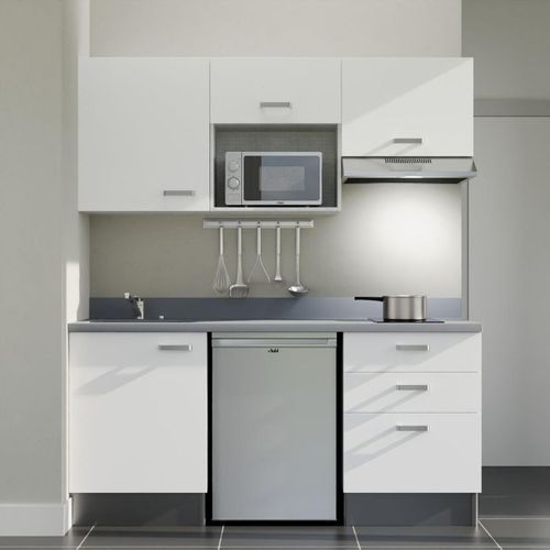 K20 : Blanc - Plan Monobloc Cromo Évier à Gauche + Electro Inox