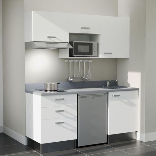 K20 : Blanc - Plan Monobloc Cromo Évier à Droite + Electro Inox