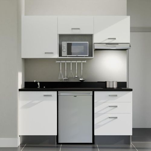 K20 : Blanc - Plan Monobloc Nero Évier à Gauche + Electro Inox