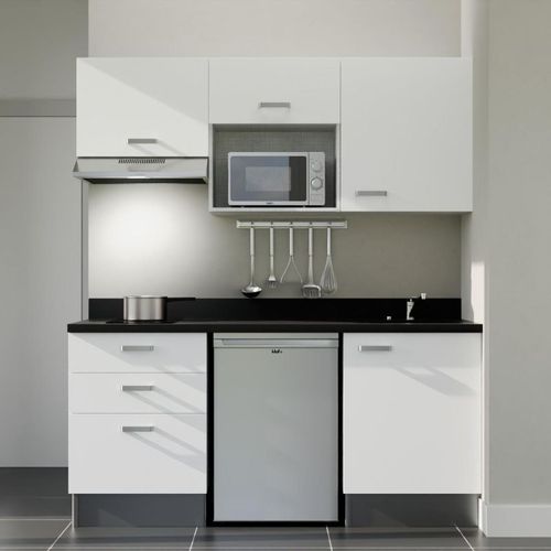 K20 : Blanc - Plan Monobloc Nero Évier à Droite + Electro Inox