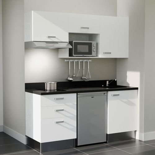 K20 : Blanc - Plan Monobloc Nero Évier à Droite + Electro Inox