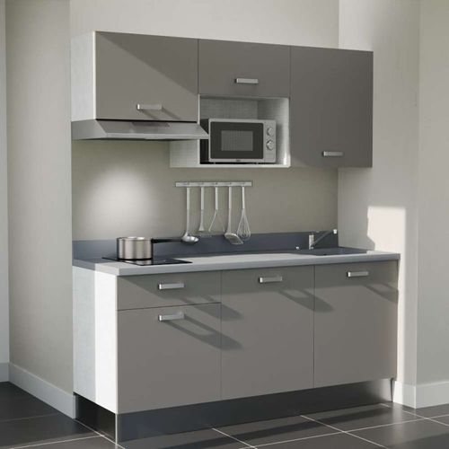 K30 : Gris - Plan Monobloc Cromo Évier à Droite + Electro Inox