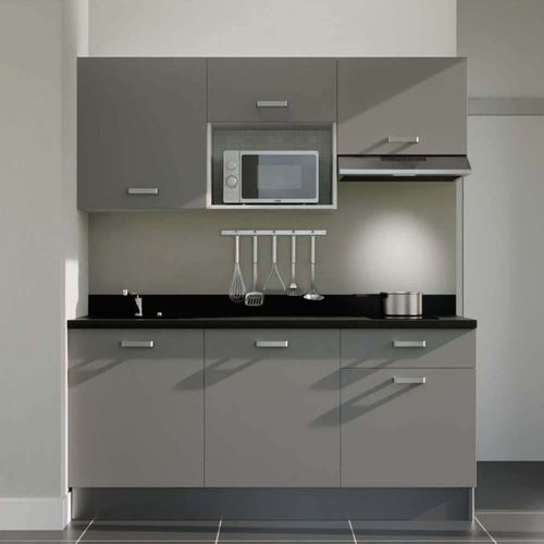 K30 : Gris - Plan Monobloc Nero Évier à Gauche + Electro Inox