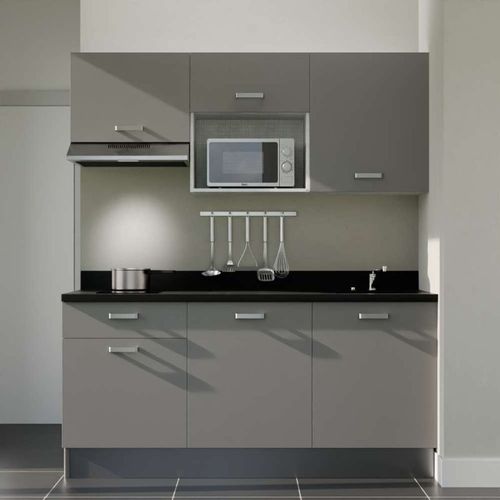 K30 : Gris - Plan Monobloc Nero Évier à Droite + Electro Inox