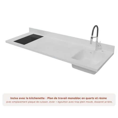 K30 : Blanc - Plan Monobloc Snova Évier à Droite + Electro Inox