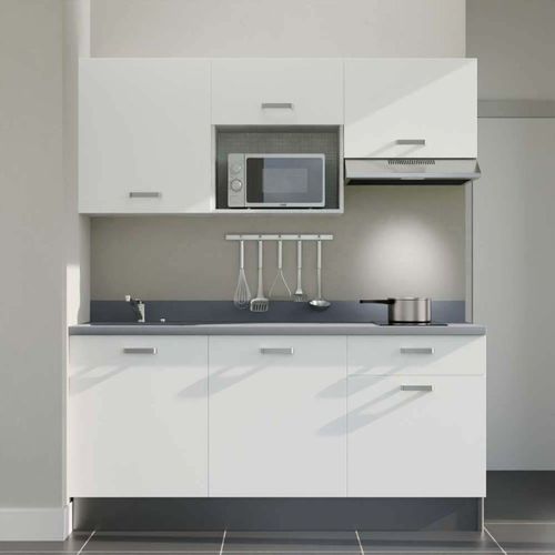 K30 : Blanc - Plan Monobloc Cromo Évier à Gauche + Electro Inox