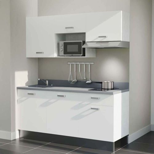 K30 : Blanc - Plan Monobloc Cromo Évier à Gauche + Electro Inox