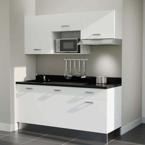 K30 : Blanc - Plan Monobloc Nero Évier à Gauche + Electro Inox