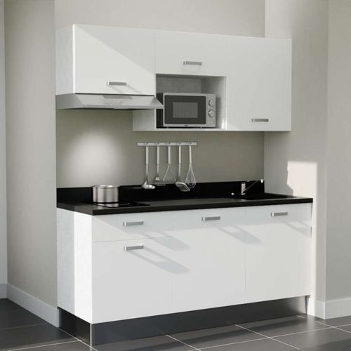 K30 : Blanc - Plan Monobloc Nero Évier à Droite + Electro Inox