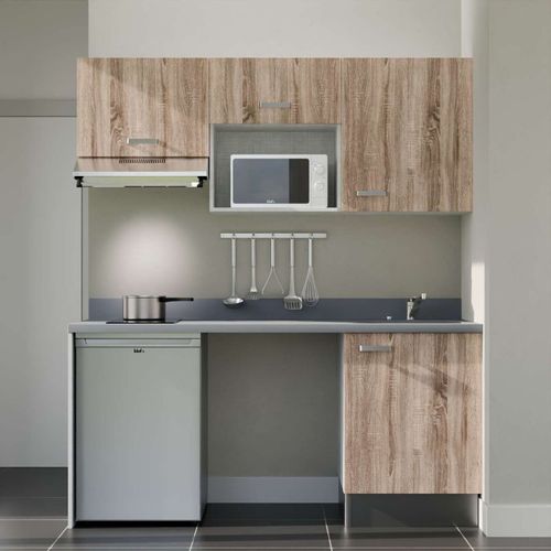 K55 : Bois - Plan Monobloc Cromo Évier à Droite + Electro Inox