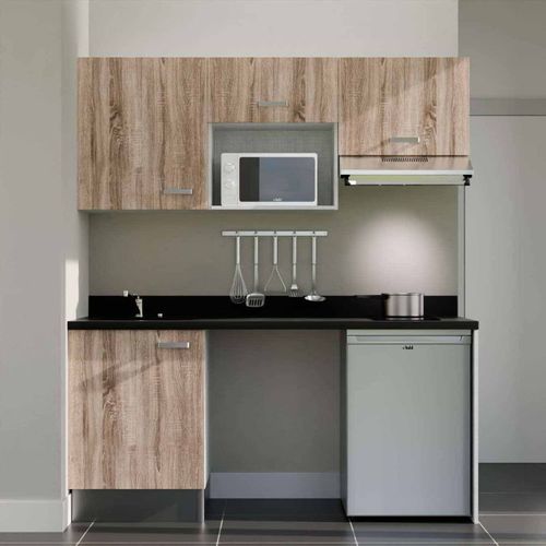 K55 : Bois - Plan Monobloc Nero Évier à Gauche + Electro Inox