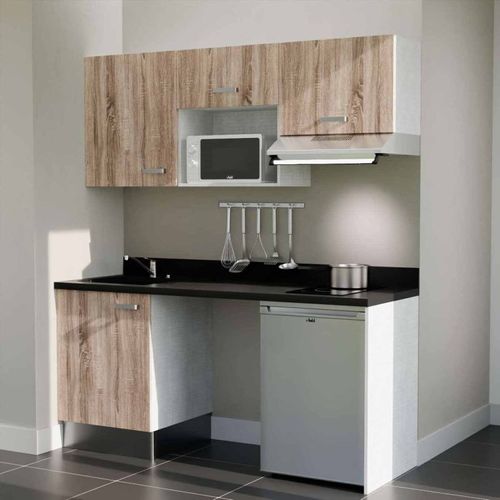 K55 : Bois - Plan Monobloc Nero Évier à Gauche + Electro Inox