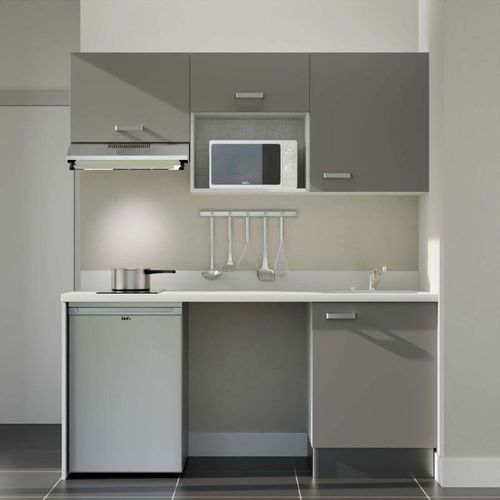 K55 : Gris - Plan Monobloc Snova Évier à Droite + Electro Inox