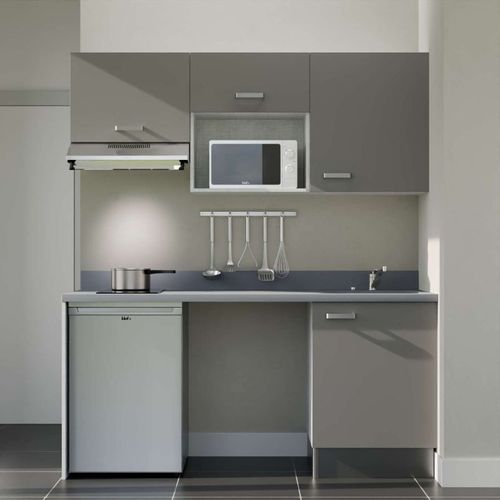 K55 : Gris - Plan Monobloc Cromo Évier à Droite + Electro Inox