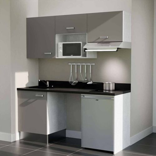 K55 : Gris - Plan Monobloc Nero Évier à Gauche + Electro Inox