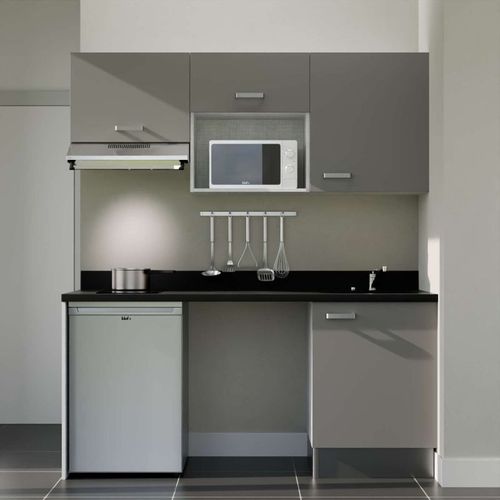 K55 : Gris - Plan Monobloc Nero Évier à Droite + Electro Inox