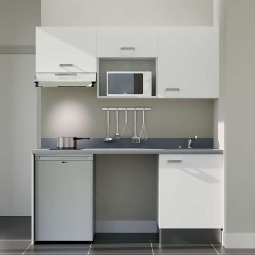 K55 : Blanc - Plan Monobloc Cromo Évier à Droite + Electro Inox