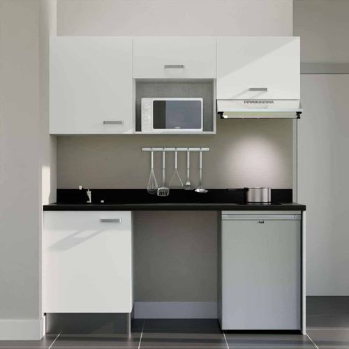 K55 : Blanc - Plan Monobloc Nero Évier à Gauche + Electro Inox