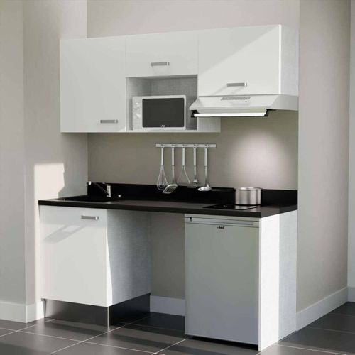 K55 : Blanc - Plan Monobloc Nero Évier à Gauche + Electro Inox