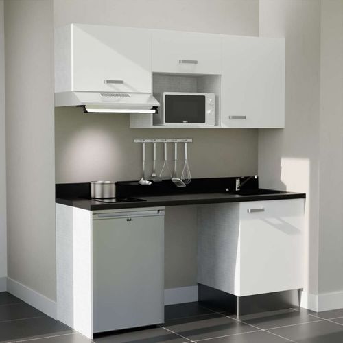 K55 : Blanc - Plan Monobloc Nero Évier à Droite + Electro Inox