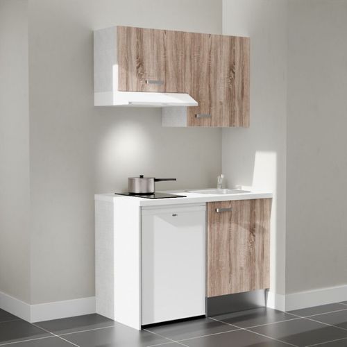 Kitchenette K01l-pt - 120 Cm-façade Bois-plan Blanc-evier Inox-crédences Non+electro Blanc