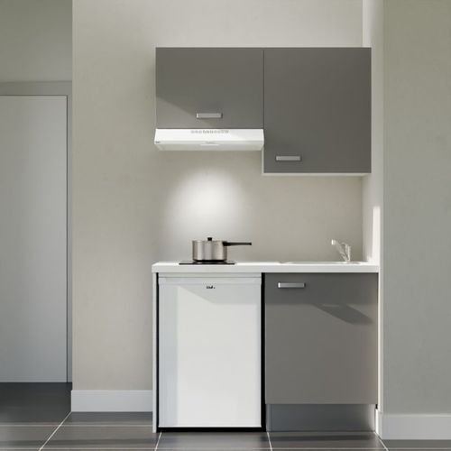 Kitchenette K01l-pt - 120 Cm-façade Gris-plan Blanc-evier Inox-crédences Non+electro Blanc