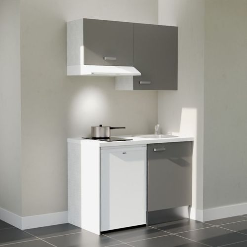 Kitchenette K01l-pt - 120 Cm-façade Gris-plan Blanc-evier Inox-crédences Non+electro Blanc