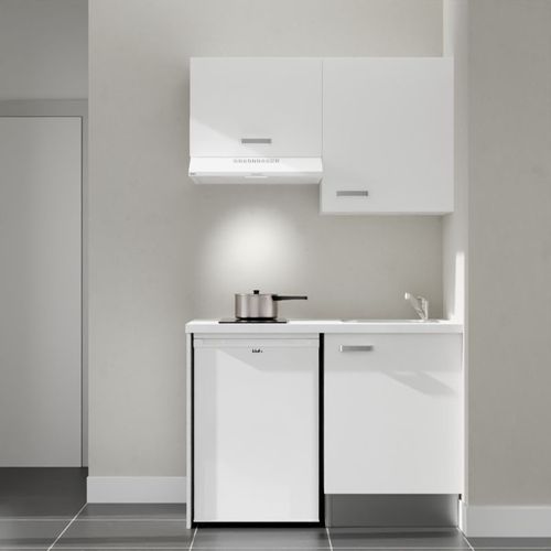 Kitchenette K01l-pt - 120 Cm-façade Blanc-plan Blanc-evier Inox-crédences Non+electro Blanc