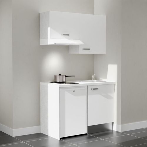 Kitchenette K01l-pt - 120 Cm-façade Blanc-plan Blanc-evier Inox-crédences Non+electro Blanc