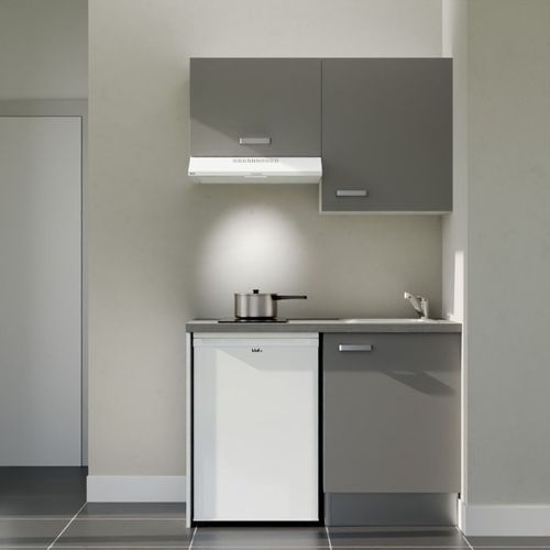 Kitchenette K01l-pt - 120 Cm-façade Gris-plan Gris Béton-evier Inox-crédences Non+electro Blanc