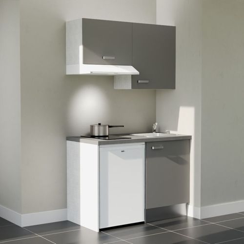 Kitchenette K01l-pt - 120 Cm-façade Gris-plan Gris Béton-evier Inox-crédences Non+electro Blanc