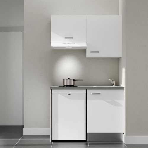 Kitchenette K01l-pt - 120 Cm-façade Blanc-plan Gris Béton-evier Inox-crédences Non+electro Blanc