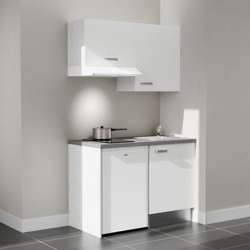 Kitchenette K01l-pt - 120 Cm-façade Blanc-plan Gris Béton-evier Inox-crédences Non+electro Blanc