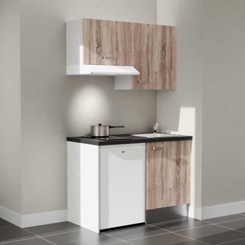 Kitchenette K01l-pt - 120 Cm-façade Bois-plan Noir Texturé-evier Inox-crédences Non+electro Blanc