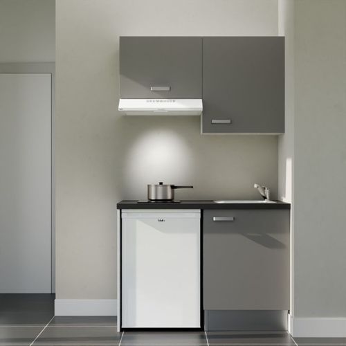 Kitchenette K01l-pt - 120 Cm-façade Gris-plan Noir Texturé-evier Inox-crédences Non+electro Blanc