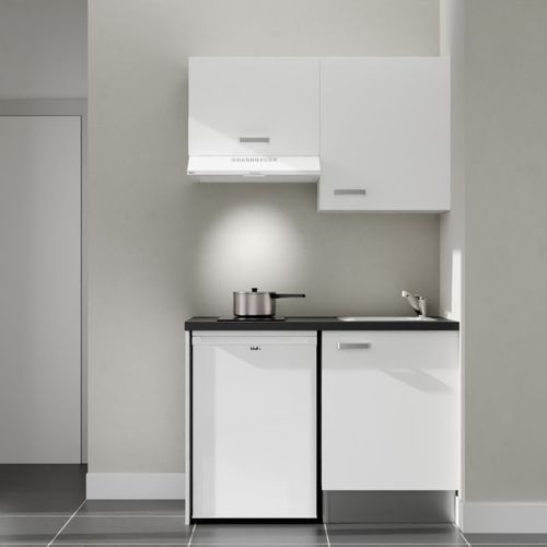 Kitchenette K01l-pt - 120 Cm-façade Blanc-plan Noir Texturé-evier Inox-crédences Non+electro Blanc