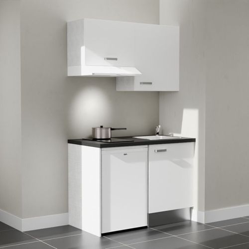 Kitchenette K01l-pt - 120 Cm-façade Blanc-plan Noir Texturé-evier Inox-crédences Non+electro Blanc