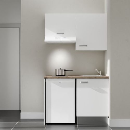 Kitchenette K01l-pt - 120 Cm-façade Blanc-plan Bois-evier Inox-crédences Non+electro Blanc