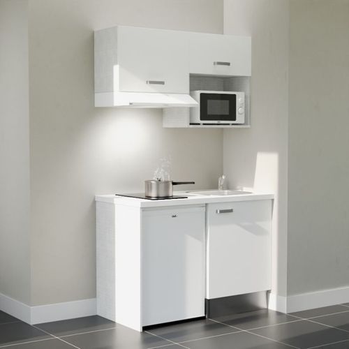 Kitchenette K02l-pt - 120 Cm-façade Blanc-plan Blanc-evier Inox-crédences Non+electro Blanc
