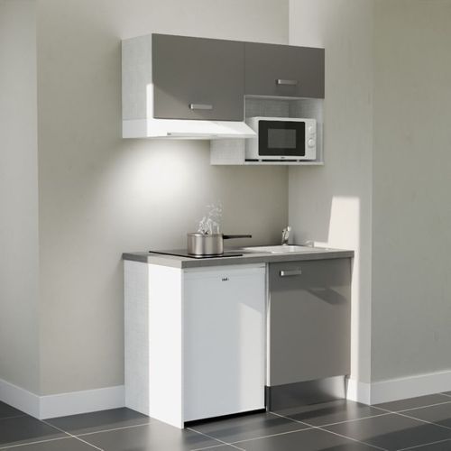 Kitchenette K02l-pt - 120 Cm-façade Gris-plan Gris Béton-evier Inox-crédences Non+electro Blanc