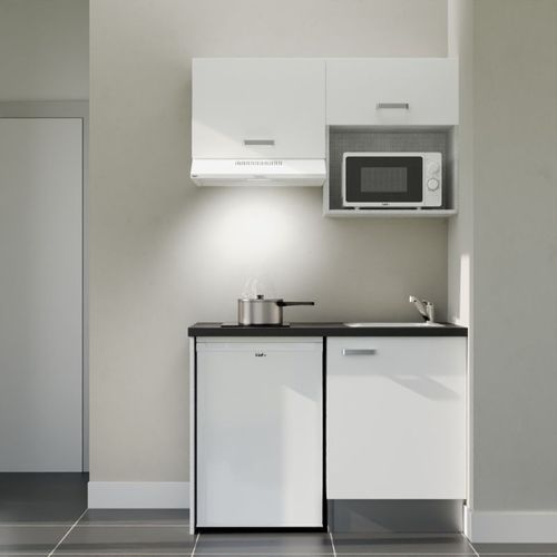 Kitchenette K02l-pt - 120 Cm-façade Blanc-plan Noir Texturé-evier Inox-crédences Non+electro Blanc