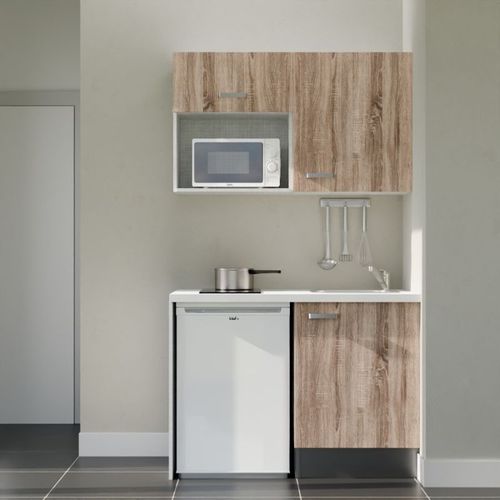 Kitchenette K07l-pt - 120 Cm-façade Bois-plan Blanc-evier Inox-crédences Non+electro Blanc