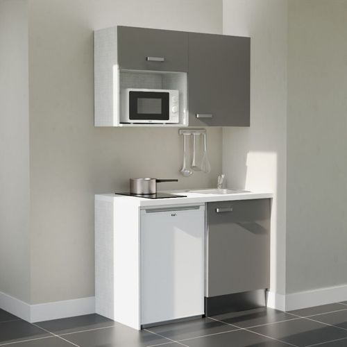 Kitchenette K07l-pt - 120 Cm-façade Gris-plan Blanc-evier Inox-crédences Non+electro Blanc